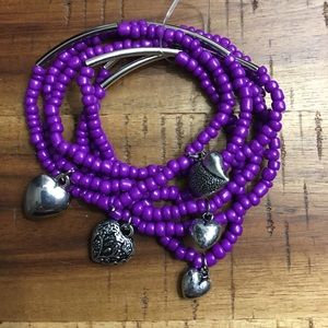 Beaded heart charms bracelet stack NWT